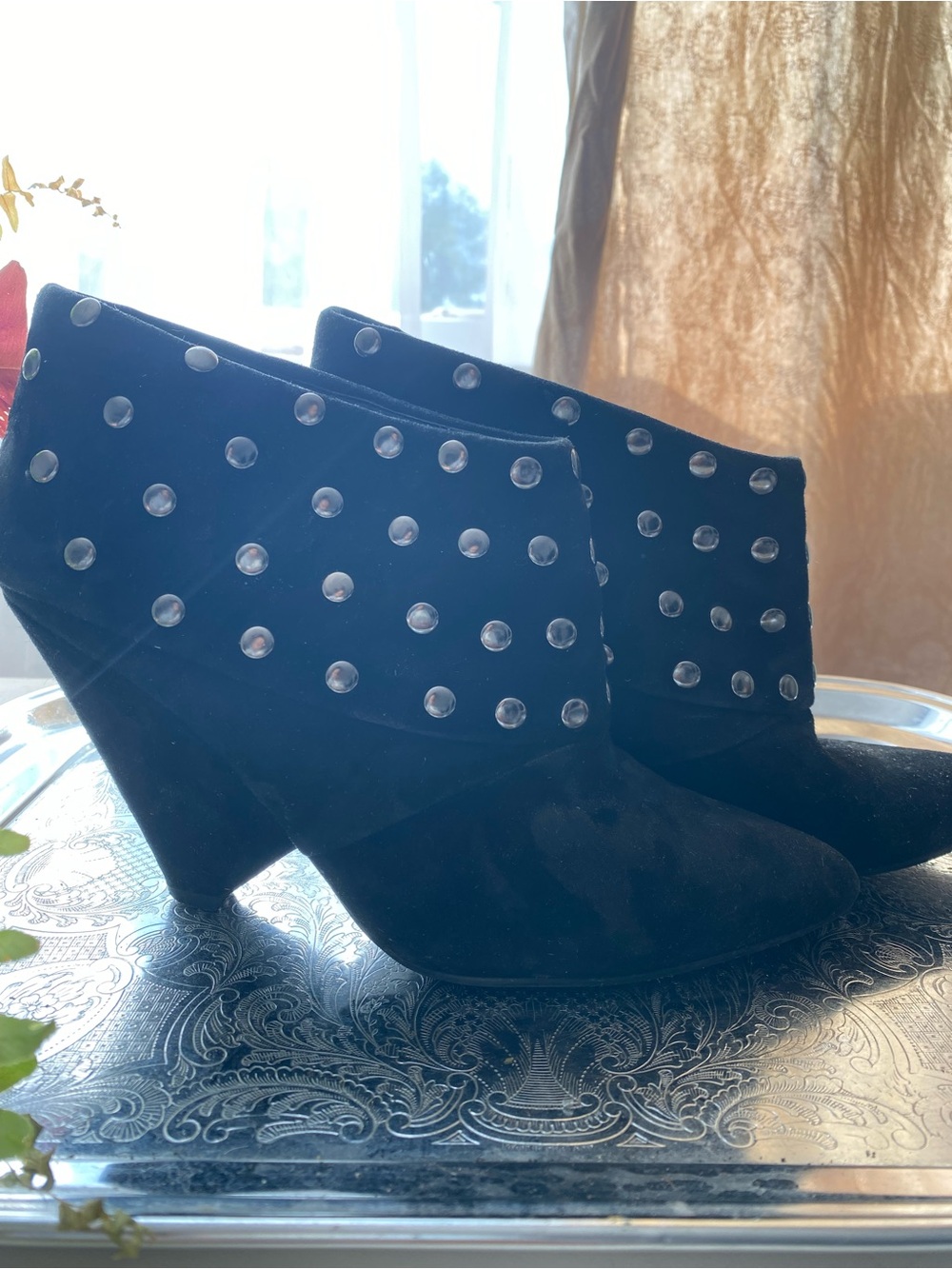 Aldo Black Studded Wedge Ankle Booties